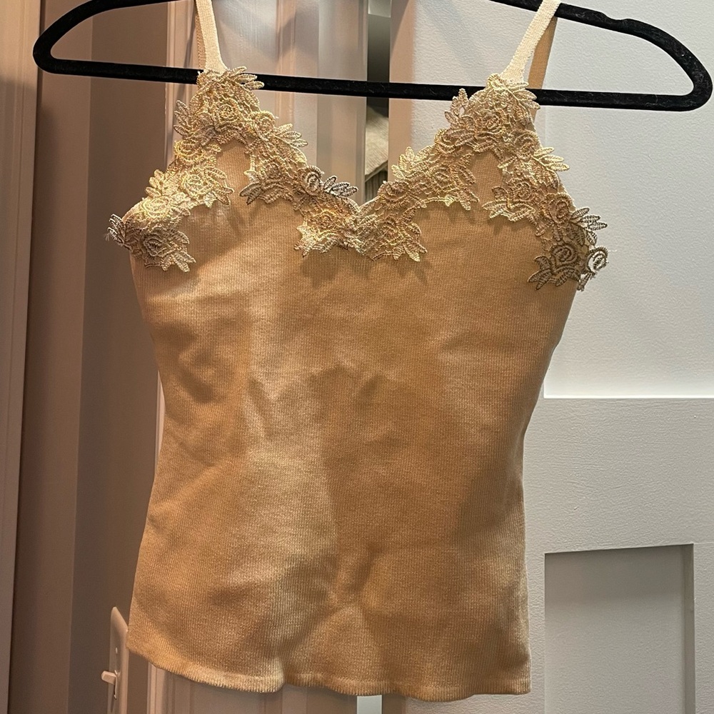 Beige Knit Tank w/ Gold Detail